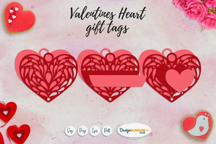 Happy Valentines gift tags | Vintage hearts templates SVG