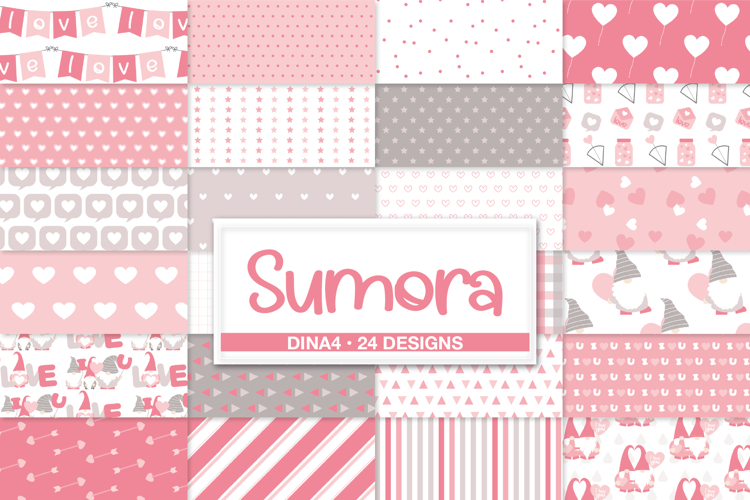 Valentine Digital Papers | Pink Love Scrapbooking Patterns example image 1