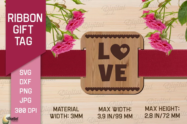 Valentine's Ribbon Gift Tag. Laser Cut Tag. Love SVG