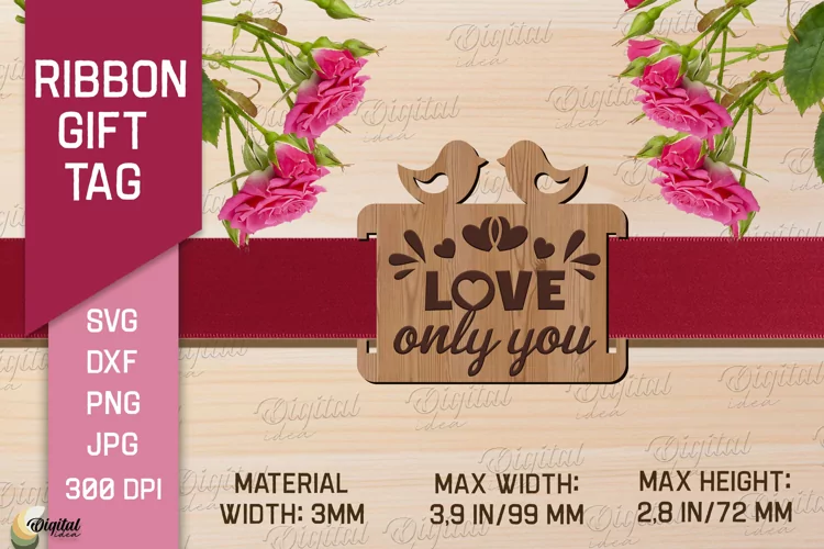Valentine's Ribbon Gift Tag. Laser Cut Tag. Love SVG