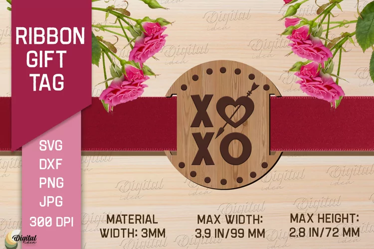 Valentine's Ribbon Gift Tag. Laser Cut Tag. XoXo SVG