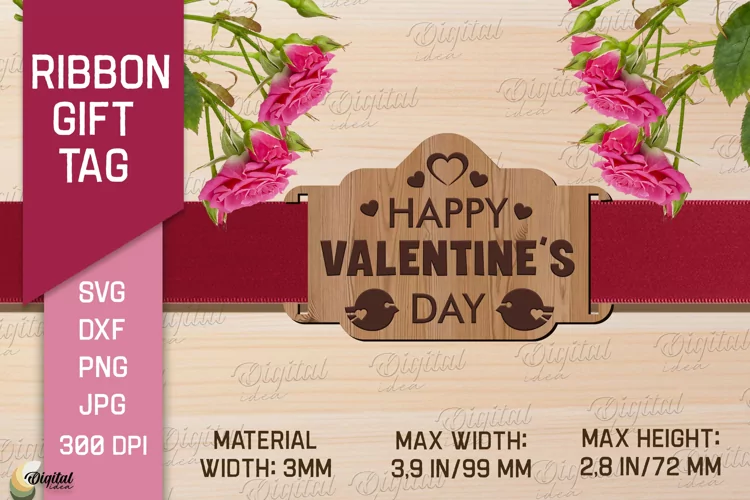 Valentine's Ribbon Gift Tag. Laser Cut Tag. Love Quote SVG
