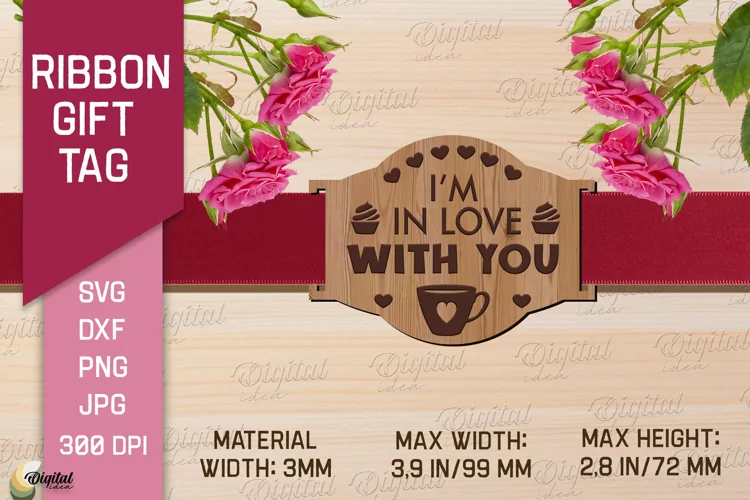 Valentine's Ribbon Gift Tag. Laser Cut Tag. Love SVG