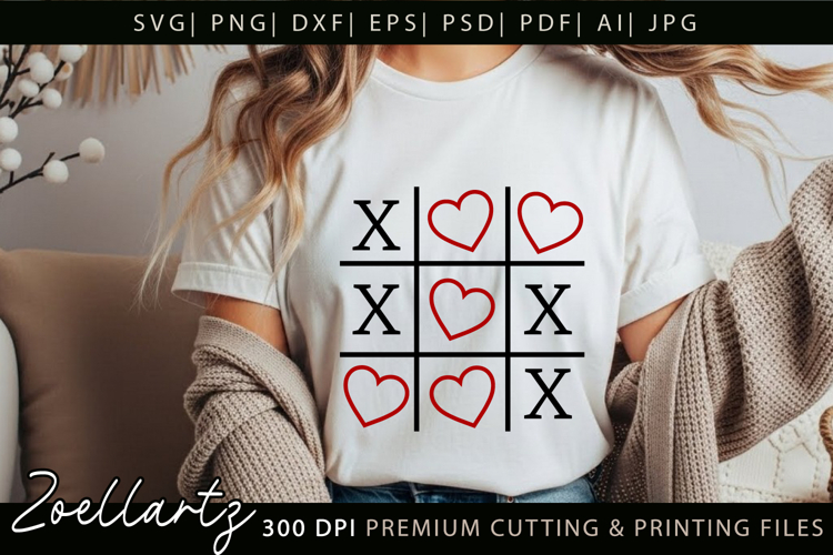 Valentine Tic Tac Toe SVG Cut File Love Heart SVG for Cricut