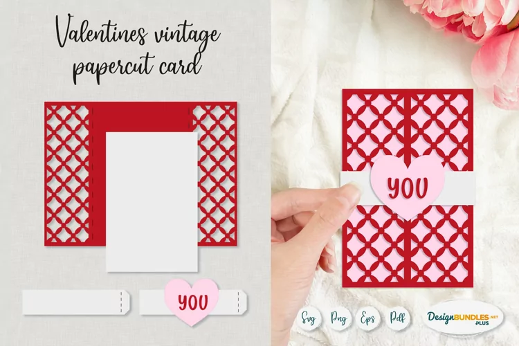 Valentines Love you card | Vintage papercut craft card SVG