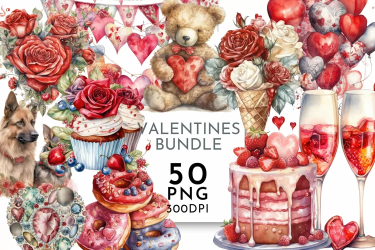 Valentines Watercolour Clipart PNG 50