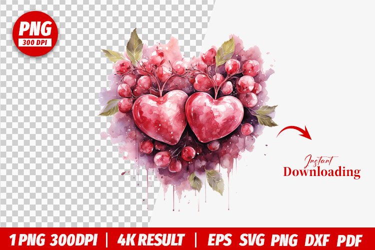 Valentines Watercolor Heart Love Sublimation Clipart PNG