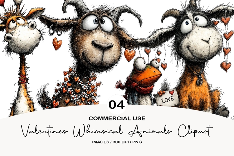 valentines whimsical animals clipart