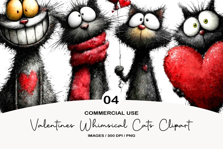 valentines whimsical cats clipart
