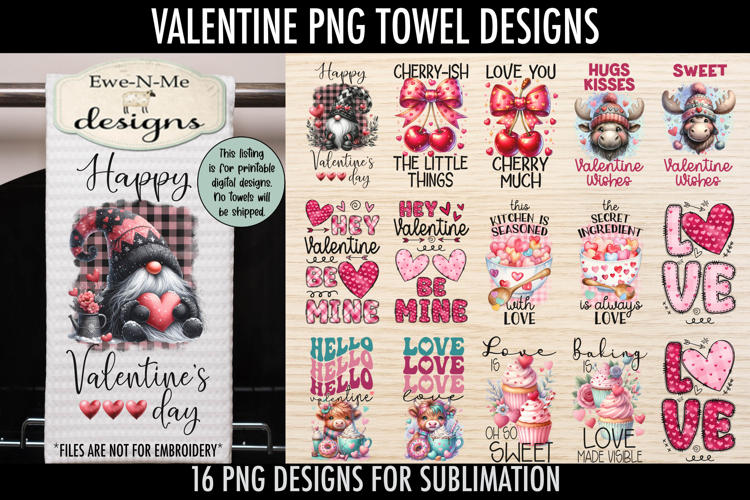 Valentine Kitchen Towel Bundle | 16 PNG Files