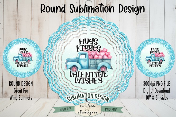 Valentine Truck Wind Spinner Sublimation PNG | Round Design example image 1