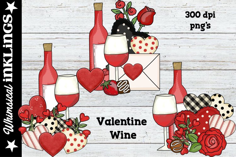 Valentine Wine-Hearts and Flowers Sublimation Clipart example image 1