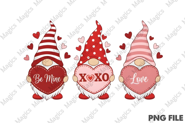 Valentinstag Gnom Trio PNG, Liebesherzen Sublimation
