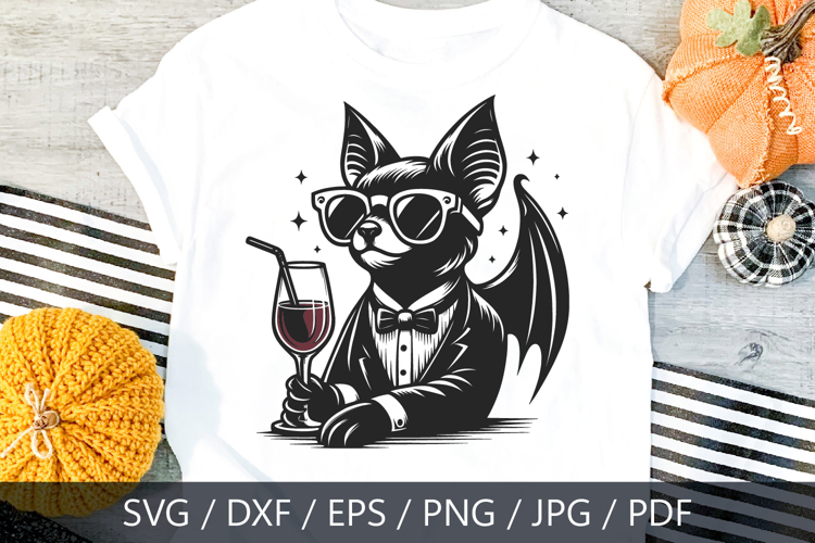 Vampire Bat in Suit with Wine Glass Halloween SVG Cut File