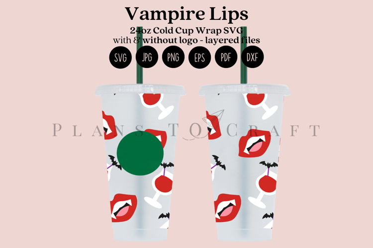 Vampire Lips Halloween 24oz Cold Cup Tumbler Wrap SVG