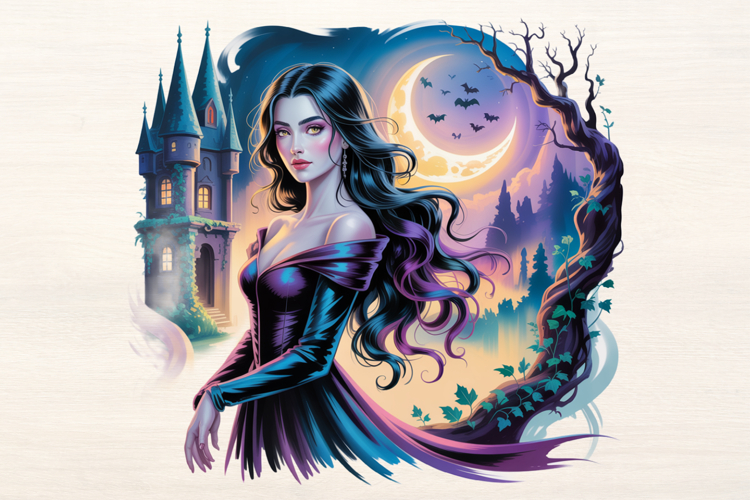 Vampire Lady with Castle PNG Sublimation