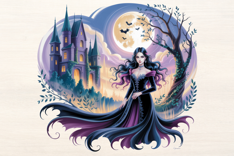 Vampire Lady Halloween Scene Sublimation
