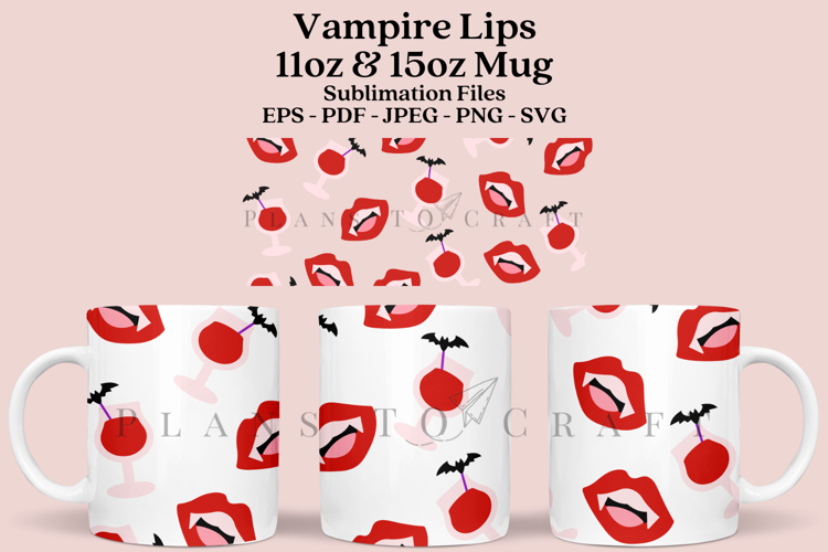 Vampire Lips Halloween 11&15oz Mug Sublimation Wrap