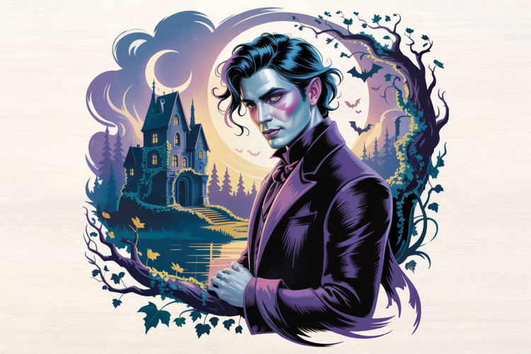 Vampire with Castle PNG Sublimation