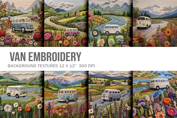 3D Van Flower Embroidery Flower View Craft Art Background example image 1