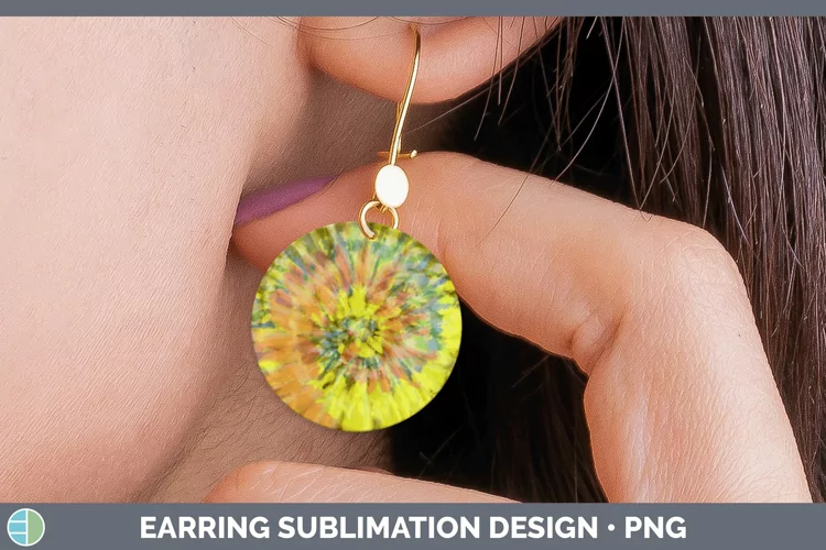 Tie-Dye Yellow Round Earrings Sublimation Earri