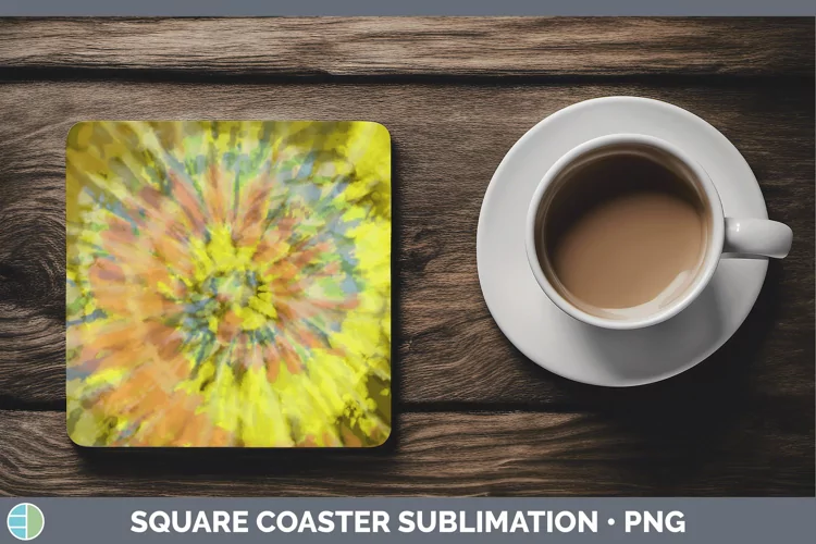 Tie-Dye Yellow Square Coaster Sublimation Coast
