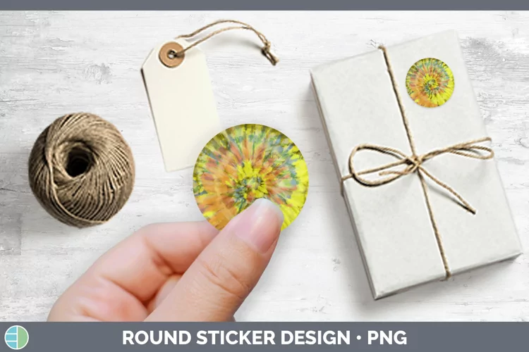 Tie-Dye Yellow Stickers | Round Labels Designs