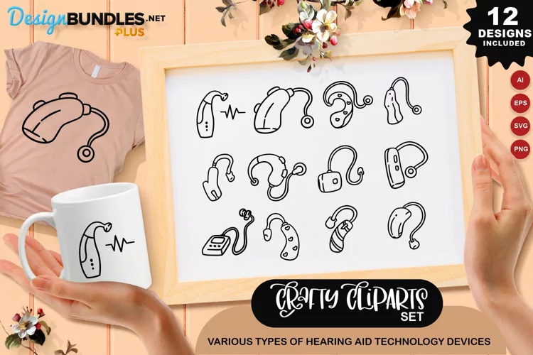 Various Types Of Hearing Aid Technology Devices Clipart Set