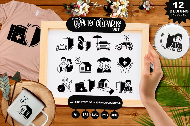 Various Types Of Insurance Coverage Clipart Set