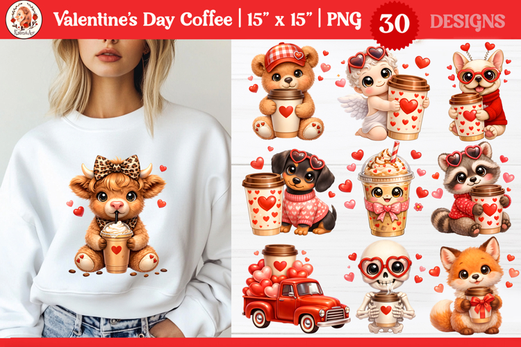 Valentine’s Day Cute Animals with coffee sublimation bundle