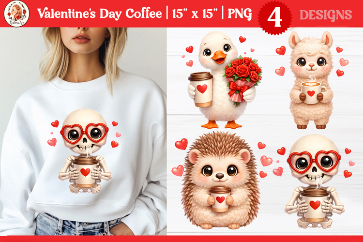 Valentine’s Day Cute Skeleton with coffee sublimation