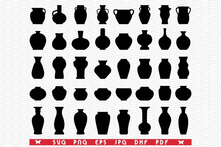 SVG Flower Vases, Black Silhouettes, Digital clipart