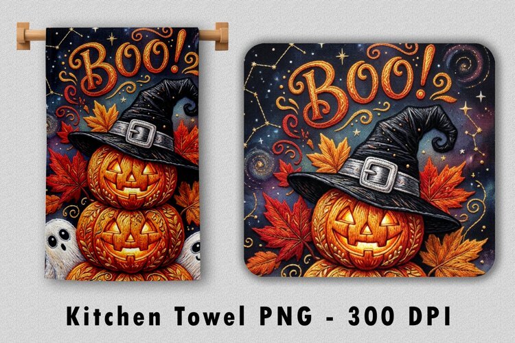 Boo Witch Pumpkin Kitchen Towel Sublimation PNG example image 1