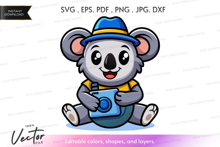 Adventurous koala with camera