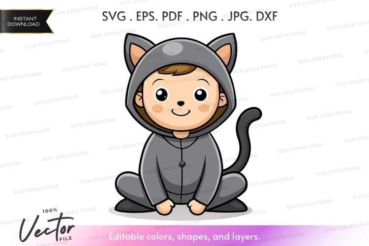Child in cat costume vector silhouette