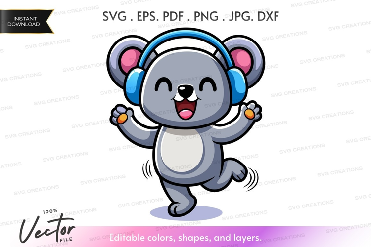 Dancing koala with headphones