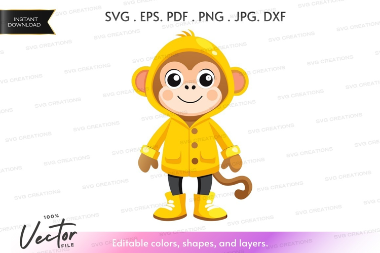 Cheerful monkey in raincoat