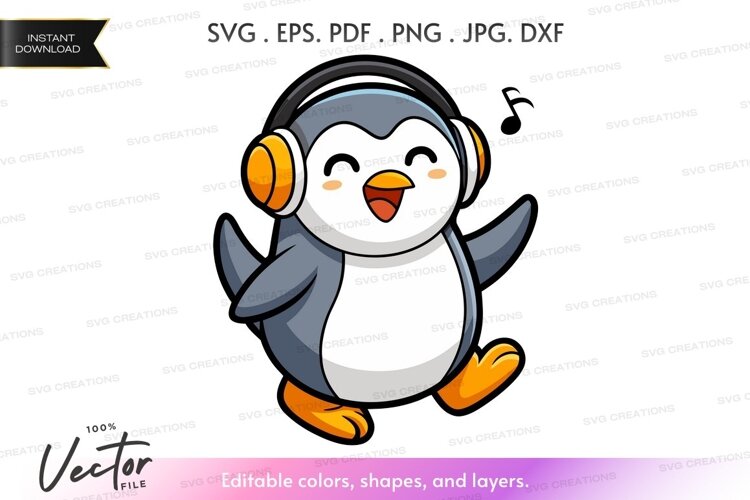 Dancing penguin with headphones example image 1