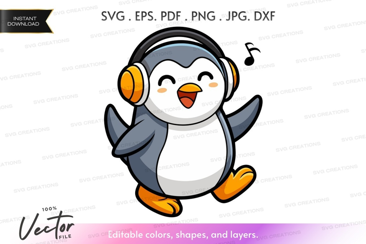 Dancing penguin with headphones
