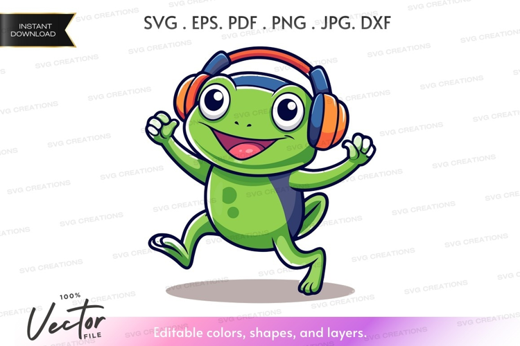 Dancing frog with headphones