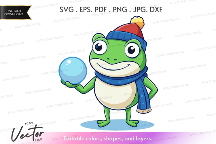 Winter frog with snowball