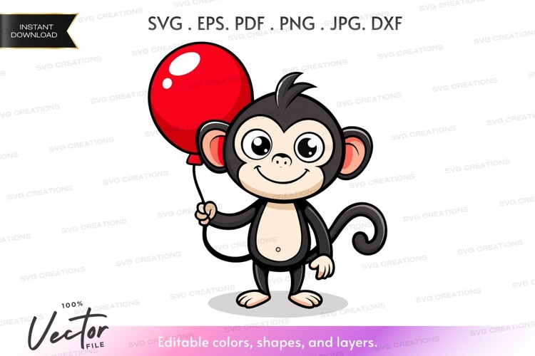 Cute monkey with a red balloon