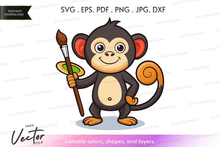 Creative monkey with paintbrush