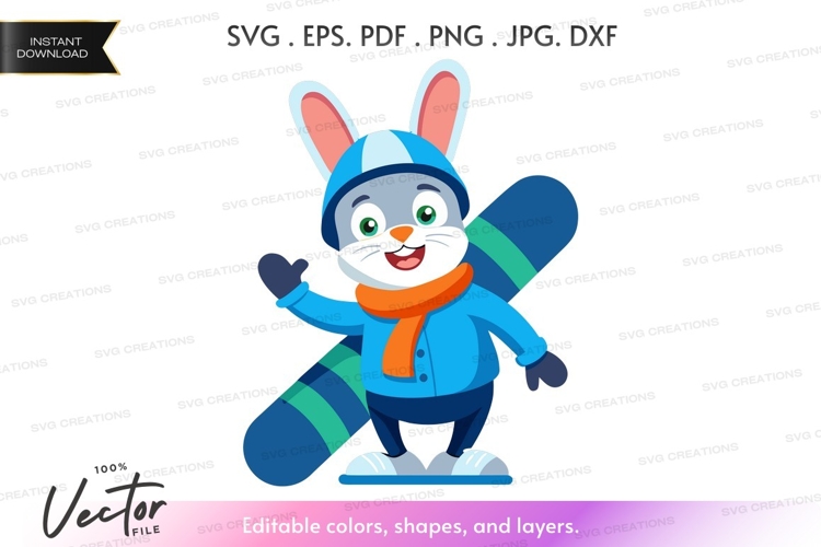 Winter bunny with snowboard