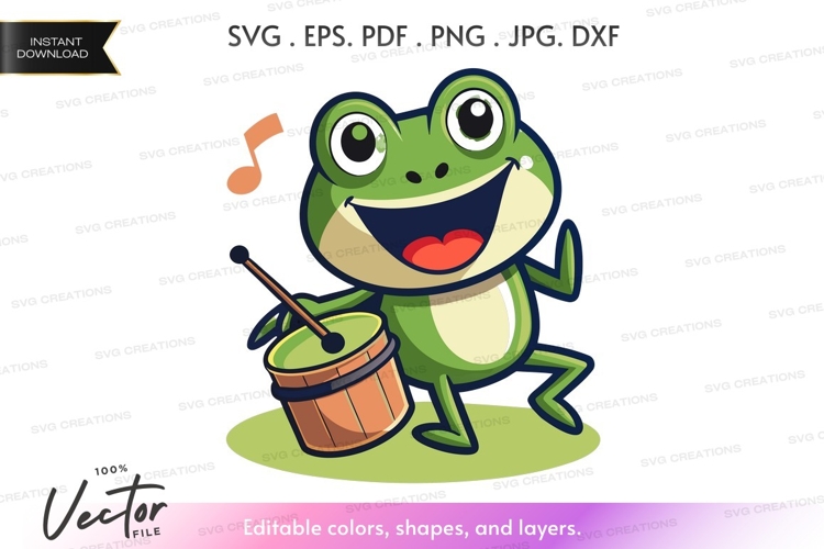 Joyful frog playing drum