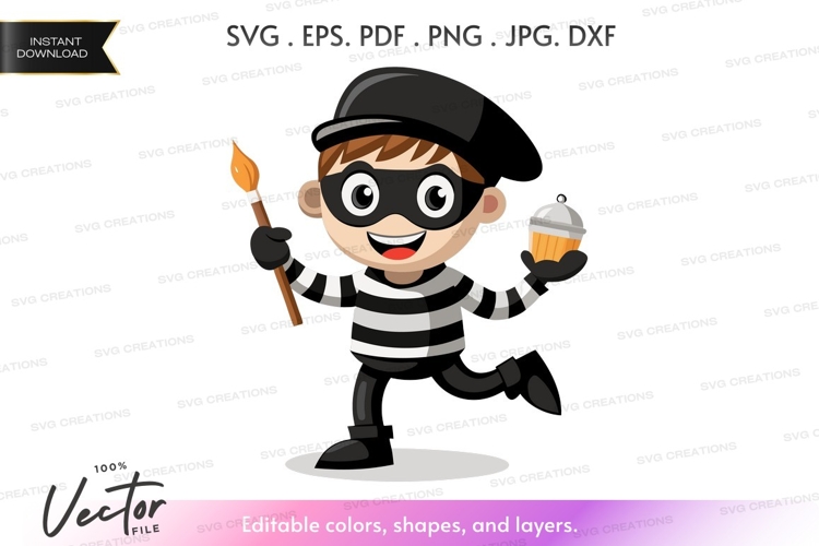 Cute burglar with pastry