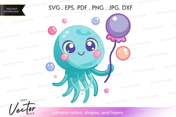 Playful jellyfish with balloon example image 1
