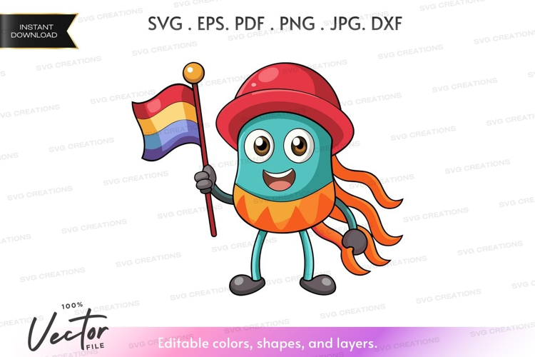 Happy octopus with pride flag