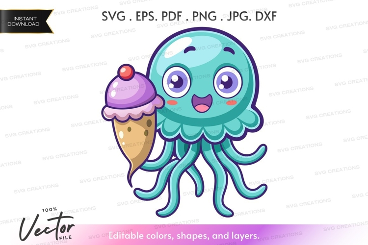 Cute jellyfish with ice cream