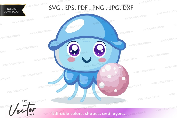 Cute blue jellyfish with pink bubble